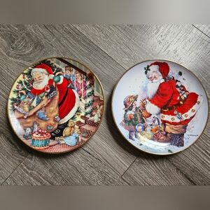 Franklin Mint Princess House Collectible Gold Trimmed Christmas Santa Plates